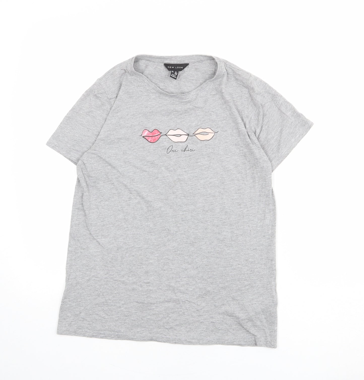 New Look Womens Grey Cotton Basic T-Shirt Size 10 Round Neck - Oui Cheri