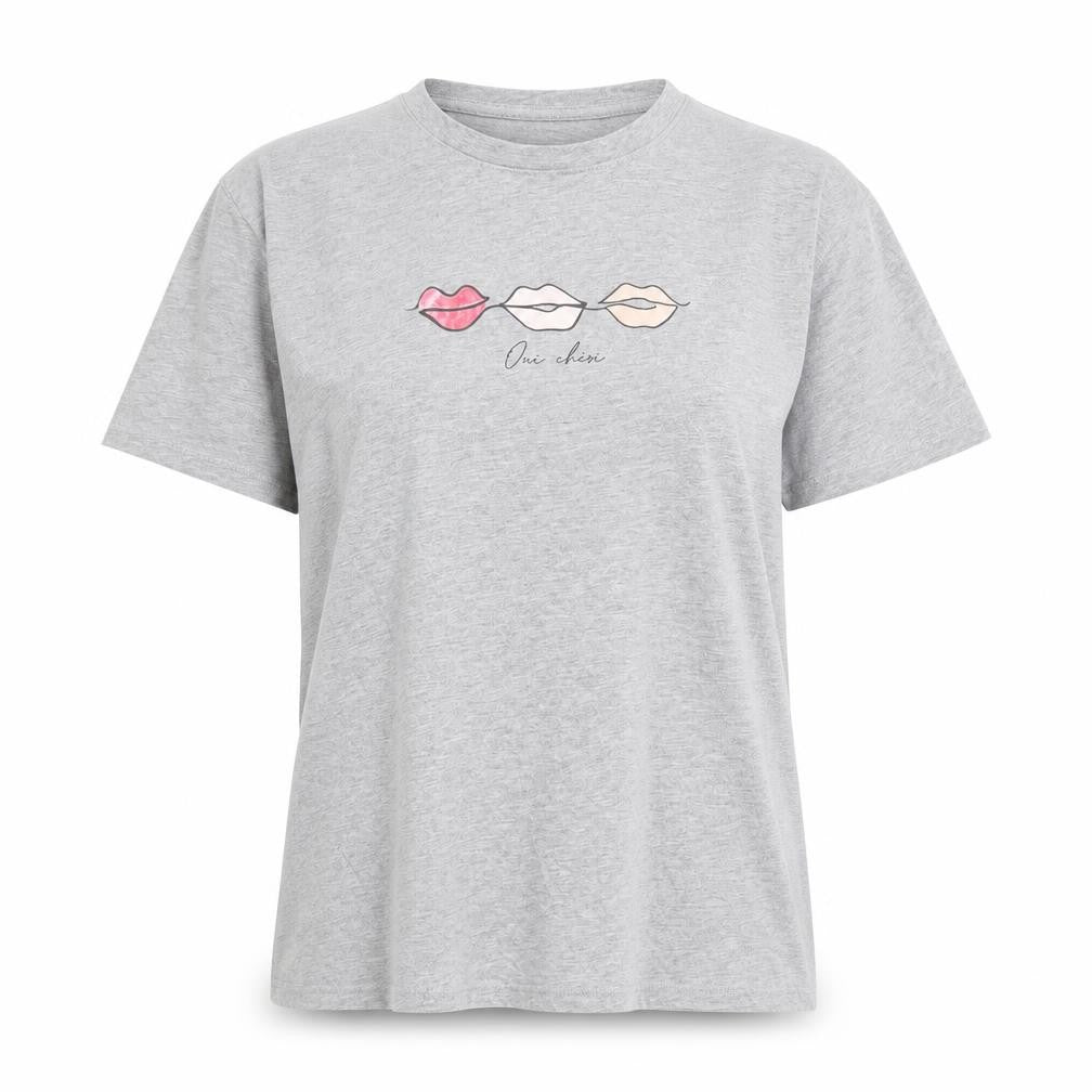 Front view of New Look women’s grey cotton basic t-shirt, size UK 10, round neck - oui cheri