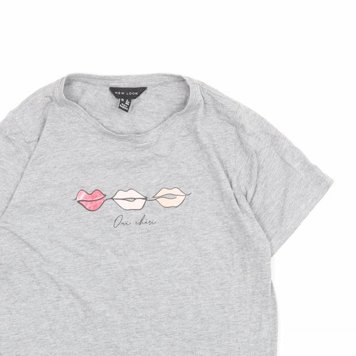 New Look Womens Grey Cotton Basic T-Shirt Size 10 Round Neck - Oui Cheri