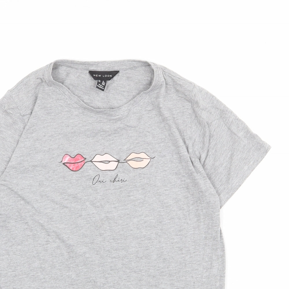 New Look Womens Grey Cotton Basic T-Shirt Size 10 Round Neck - Oui Cheri