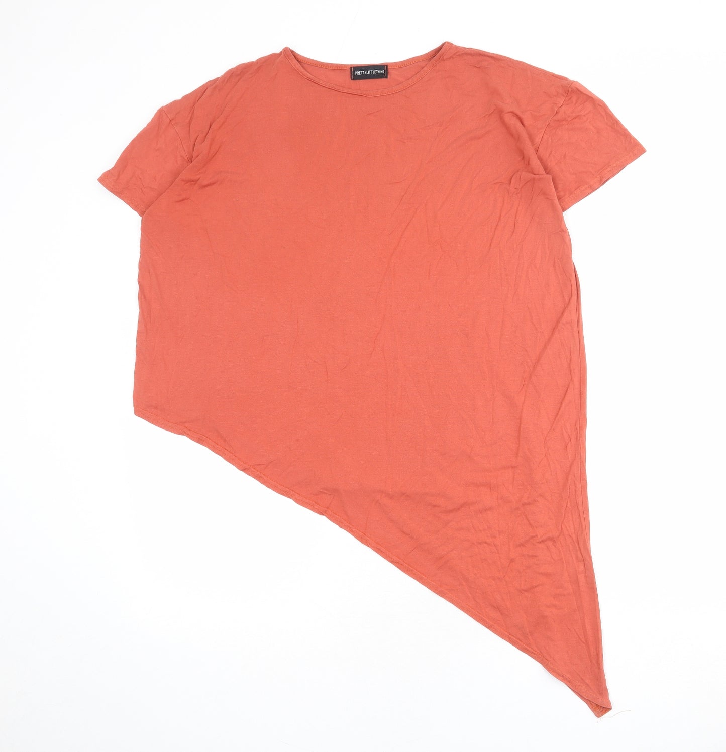 PRETTYLITTLETHING Womens Red Viscose Basic T-Shirt Size 8 Round Neck