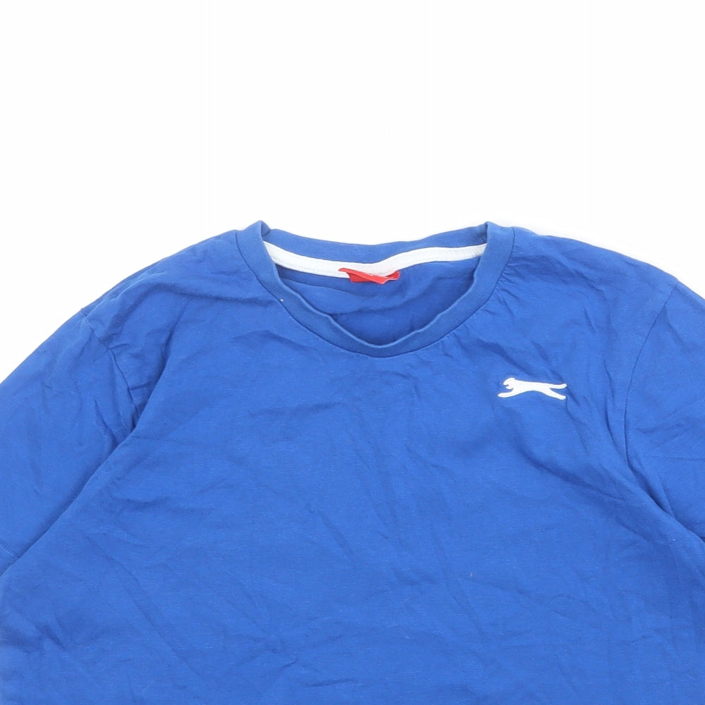 Slazenger Boys Blue 100% Cotton Basic T-Shirt Size 13 Years Round Neck Pullover
