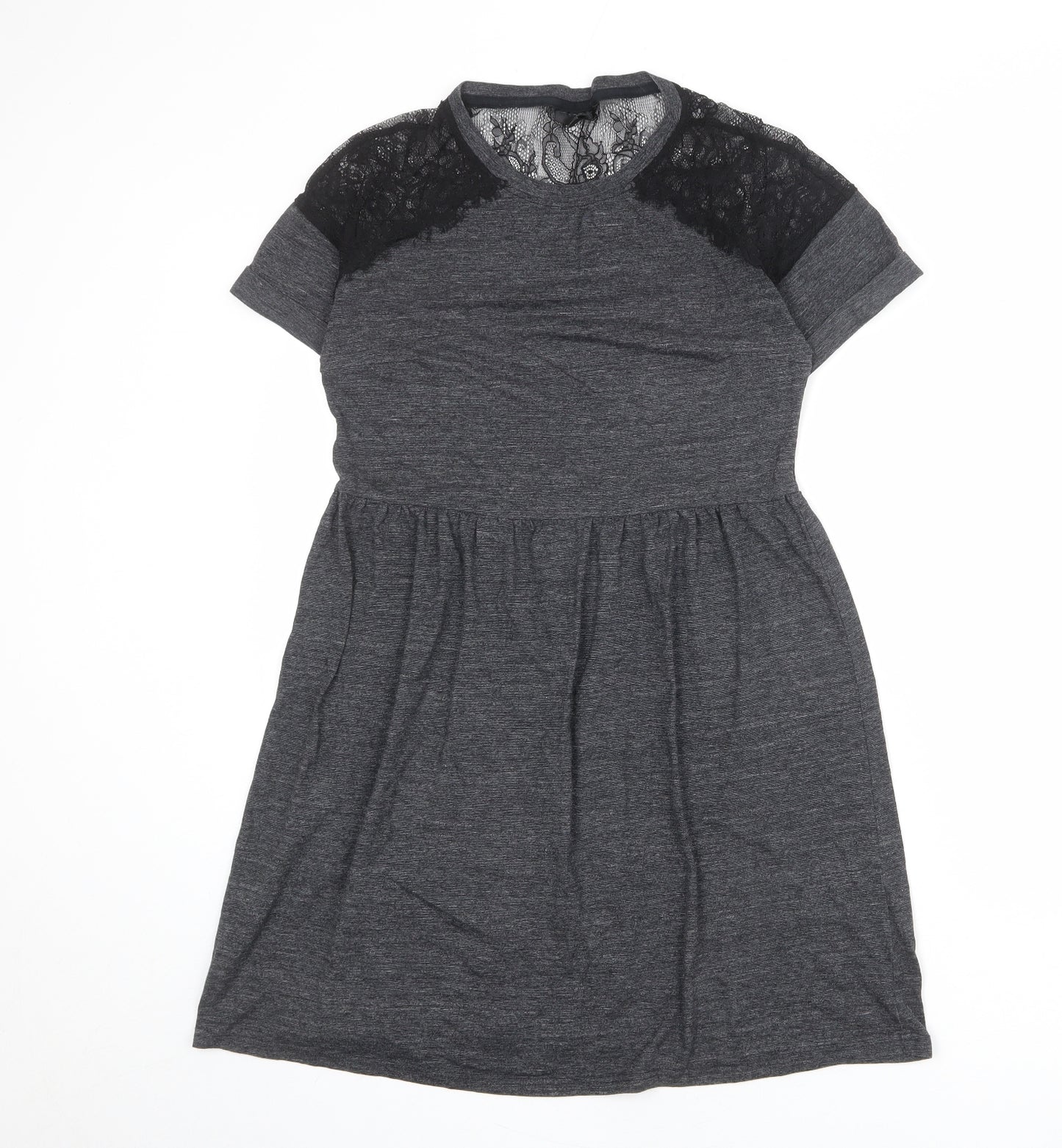 Superdry Womens Grey Cotton A-Line Size 10 Round Neck Pullover - Lace Details