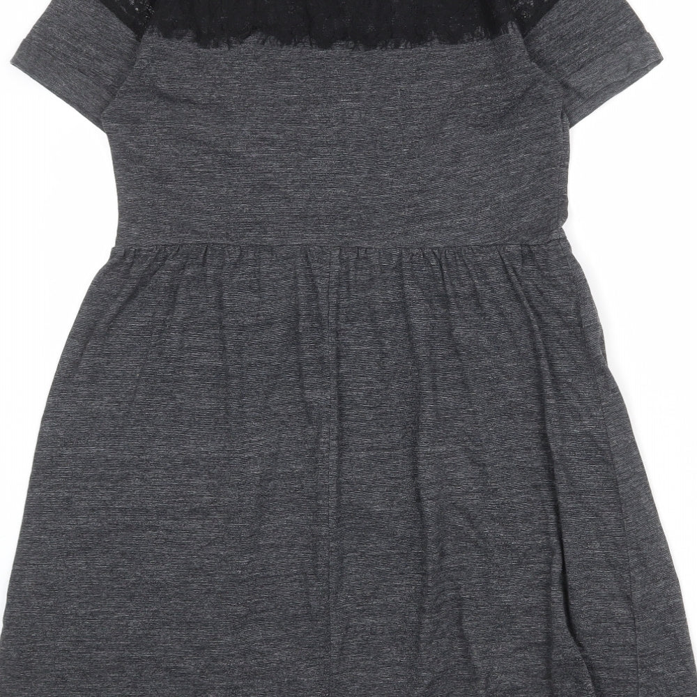 Superdry Womens Grey Cotton A-Line Size 10 Round Neck Pullover - Lace Details