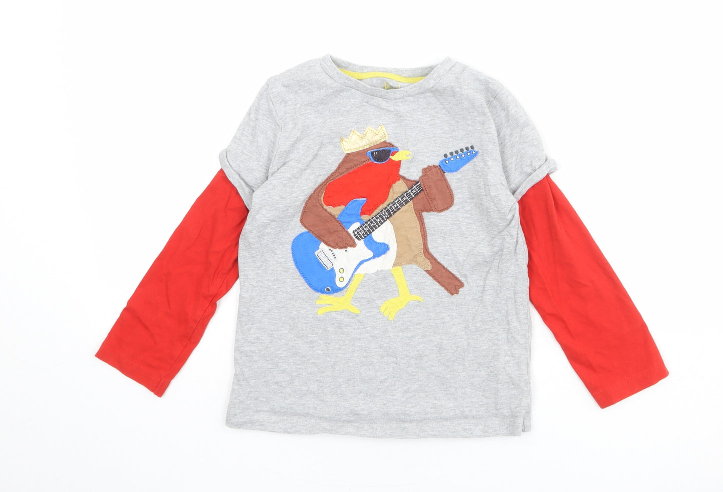 Boden Boys Grey 100% Cotton Basic T-Shirt Size 6-7 Years Round Neck Pullover - Robin