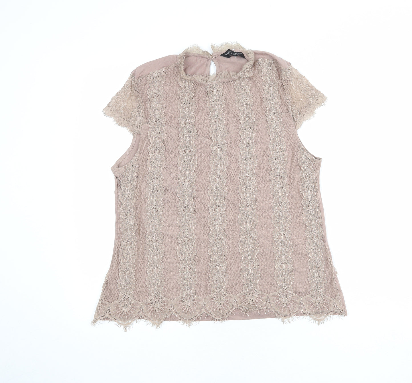 Dorothy Perkins Womens Brown Cotton Basic Blouse Size 16 Mock Neck
