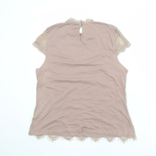 Dorothy Perkins Womens Brown Cotton Basic Blouse Size 16 Mock Neck