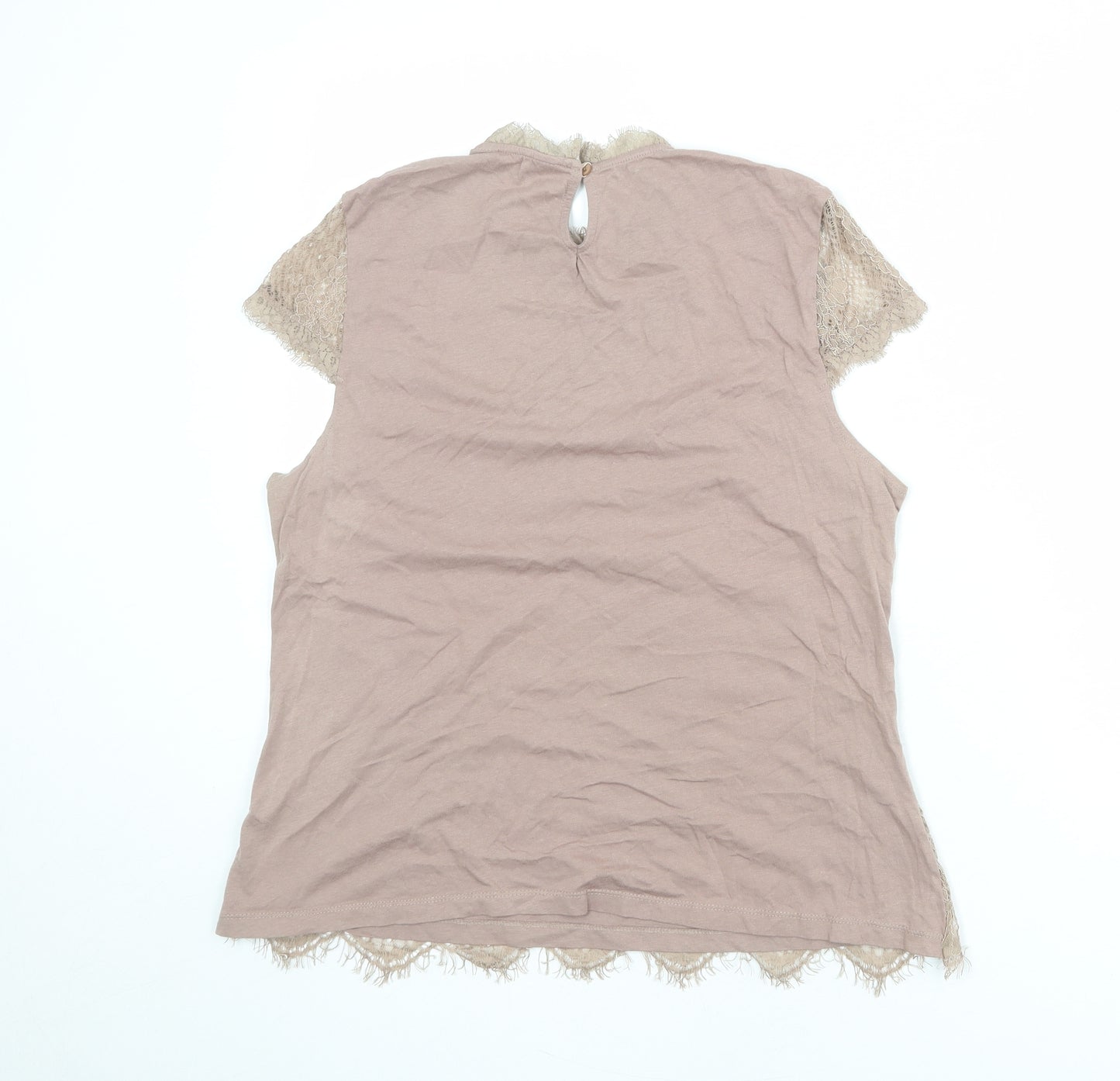 Dorothy Perkins Womens Brown Cotton Basic Blouse Size 16 Mock Neck