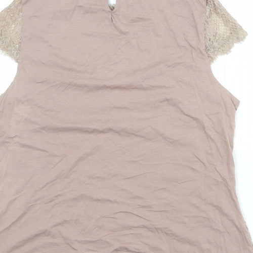 Dorothy Perkins Womens Brown Cotton Basic Blouse Size 16 Mock Neck