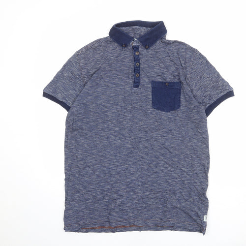 NEXT Mens Blue Striped 100% Cotton Polo Size M Collared Button