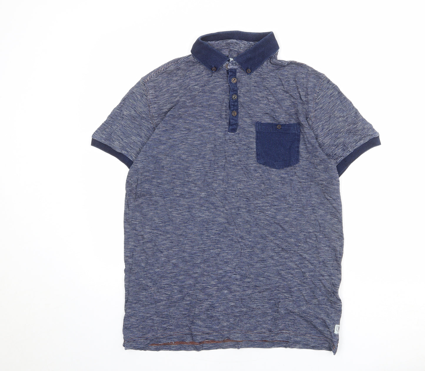NEXT Mens Blue Striped 100% Cotton Polo Size M Collared Button