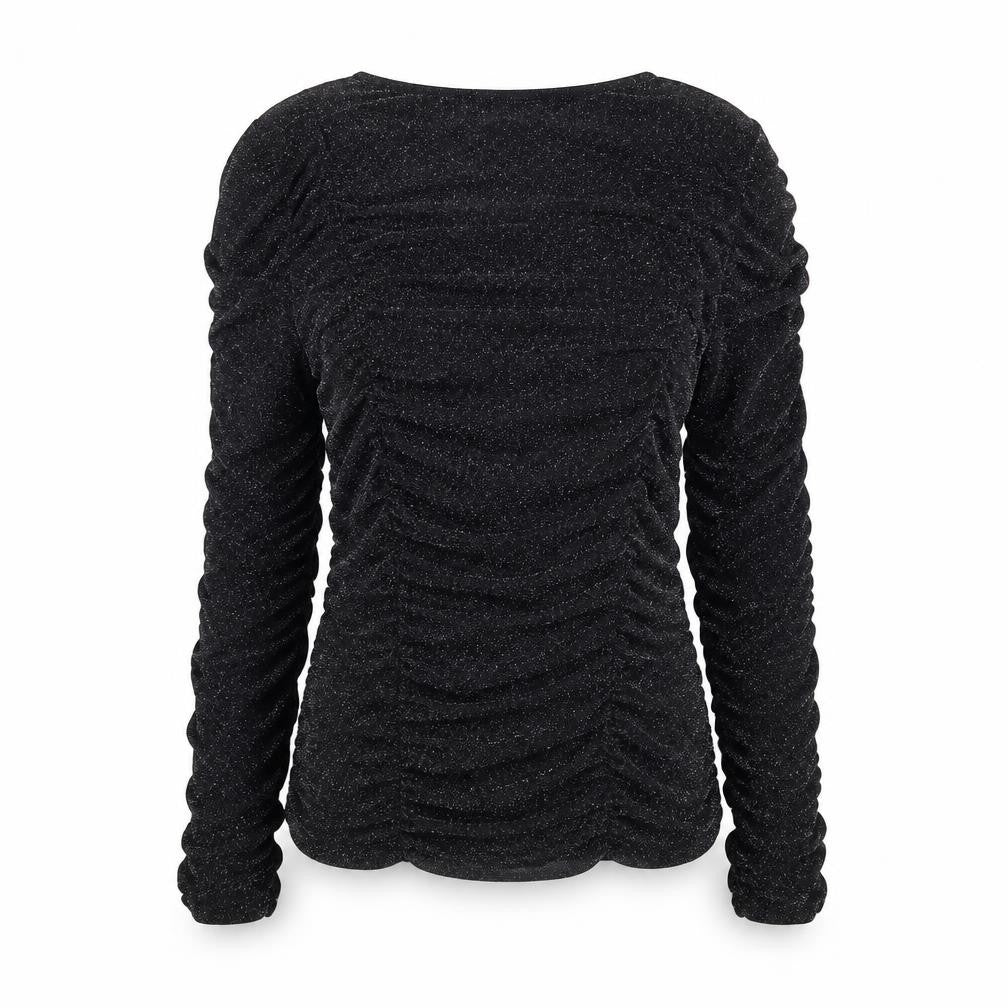 Front view of Divided by H&M women’s black nylon basic blouse, size M, boat neck