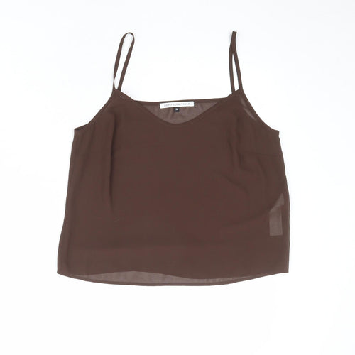 Adolfo Dominguez Womens Brown Polyester Basic Tank Size 10 V-Neck