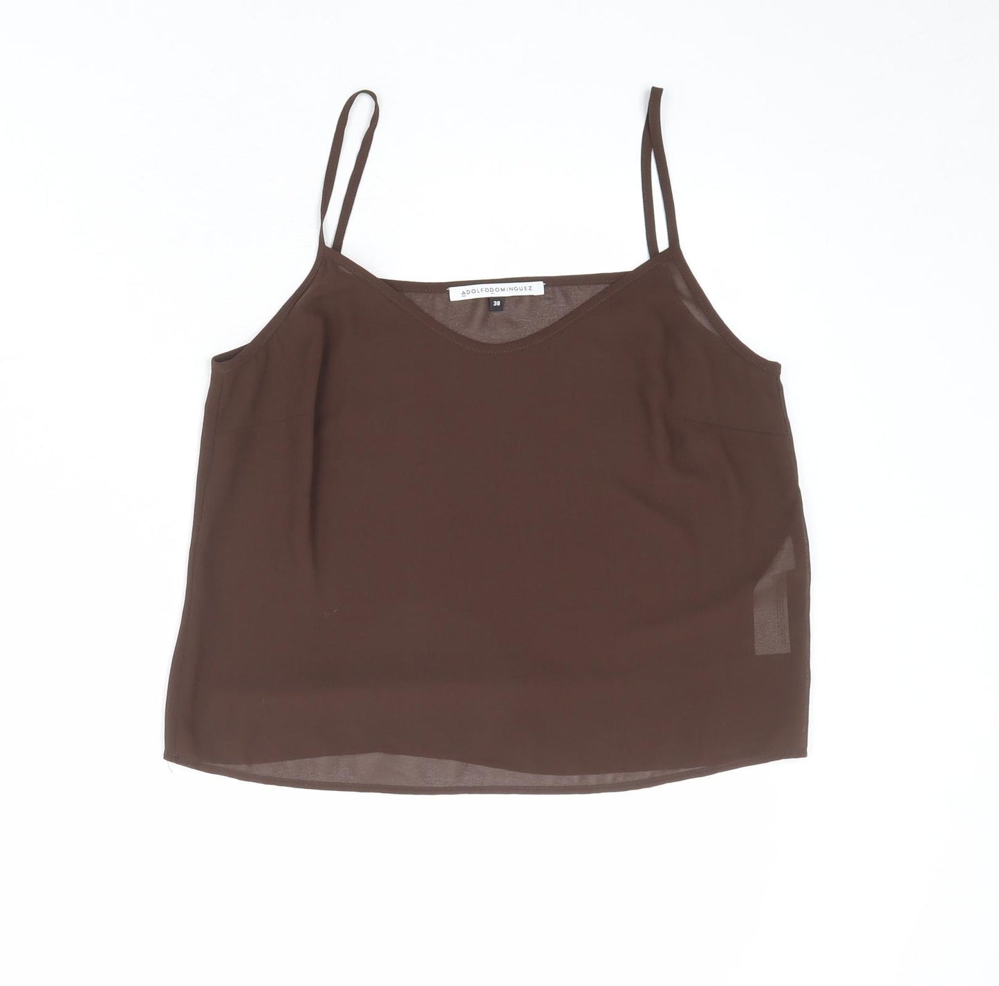 Adolfo Dominguez Womens Brown Polyester Basic Tank Size 10 V-Neck