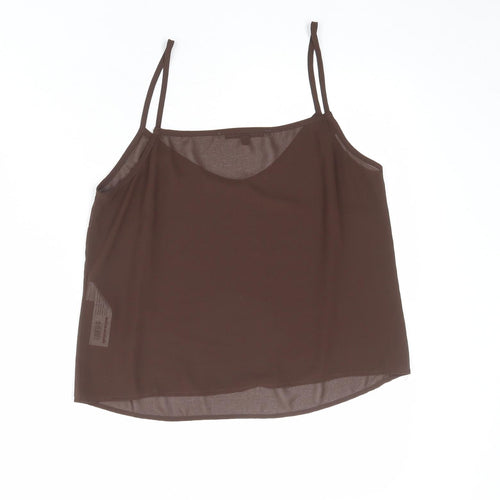 Adolfo Dominguez Womens Brown Polyester Basic Tank Size 10 V-Neck