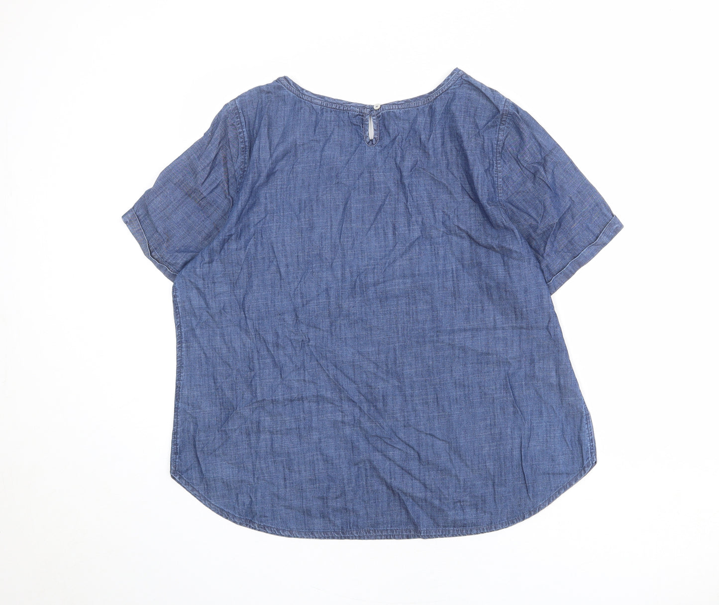 Bonmarché Womens Blue 100% Cotton Basic Blouse Size 18 Boat Neck