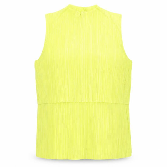 Front view of Next women’s green polyester basic tank, size UK 14, round neck - plisse