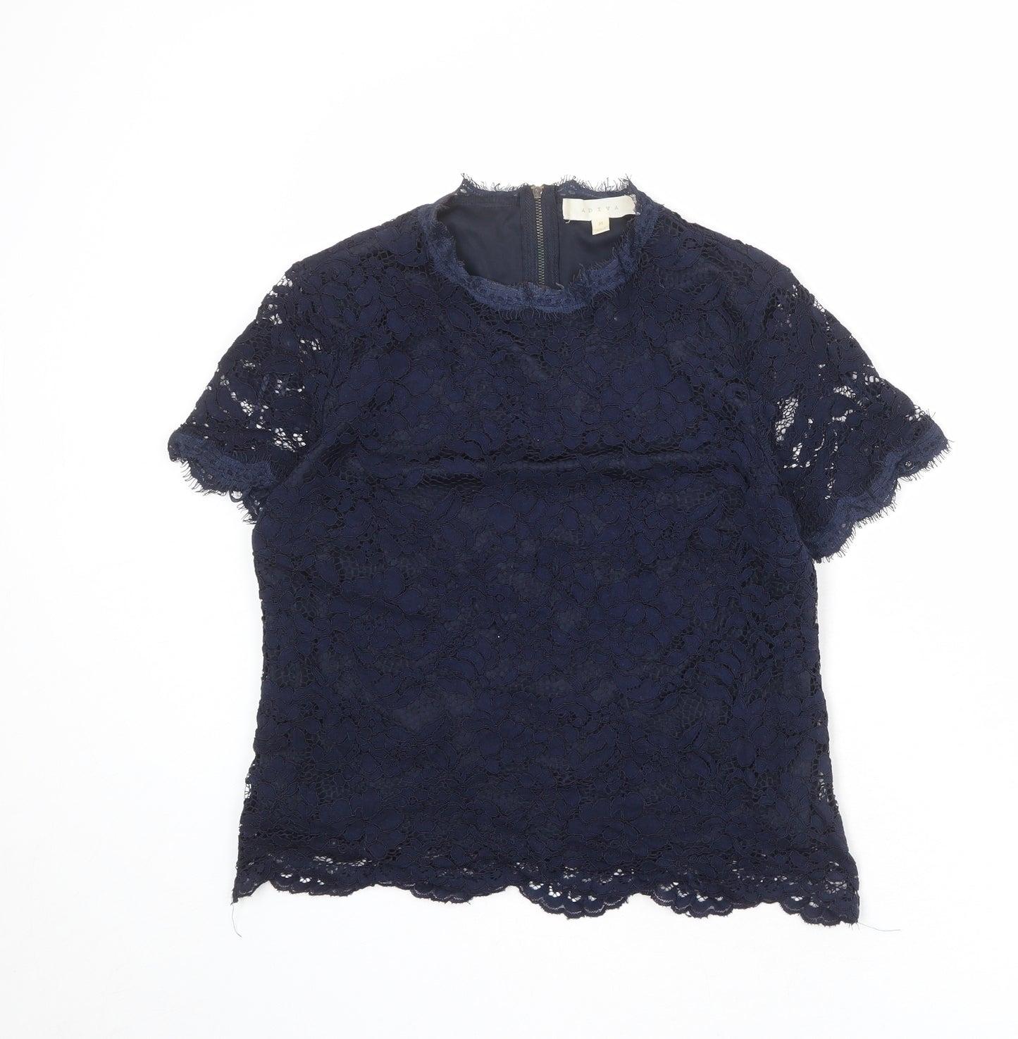 Adiva Womens Blue Polyester Basic Blouse Size M Round Neck