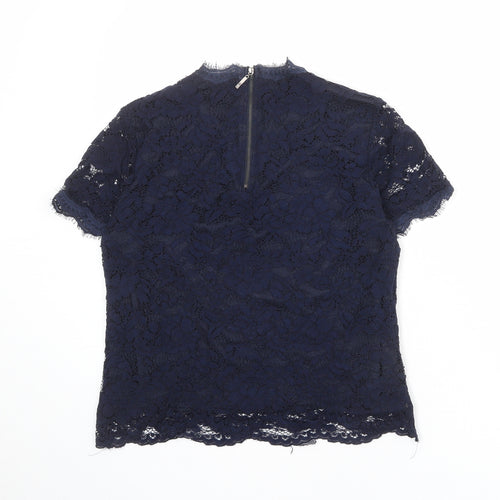 Adiva Womens Blue Polyester Basic Blouse Size M Round Neck