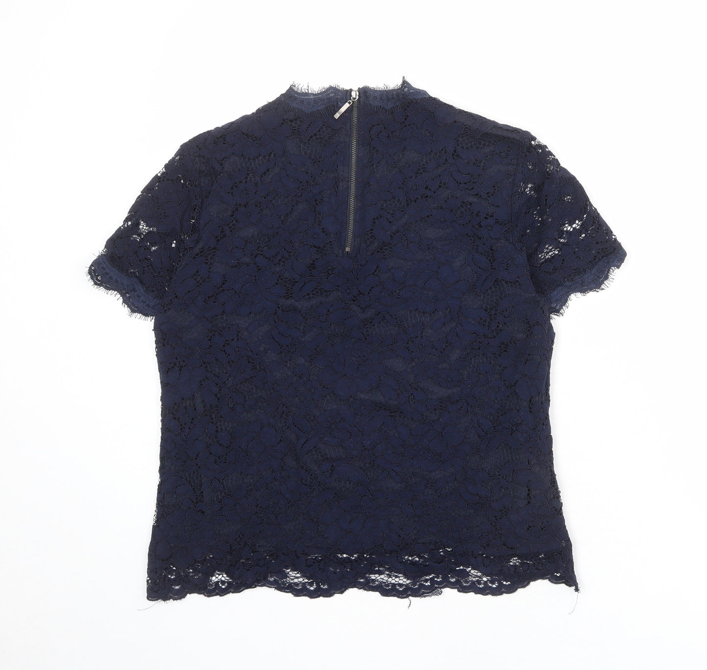 Adiva Womens Blue Polyester Basic Blouse Size M Round Neck