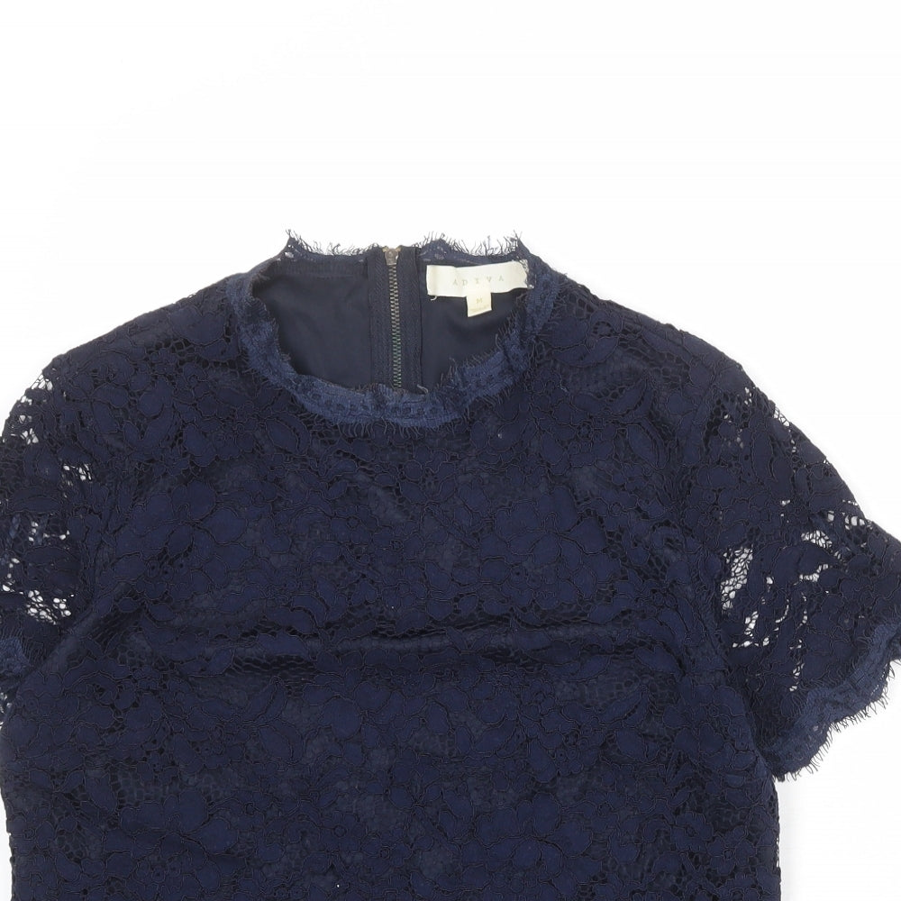 Adiva Womens Blue Polyester Basic Blouse Size M Round Neck