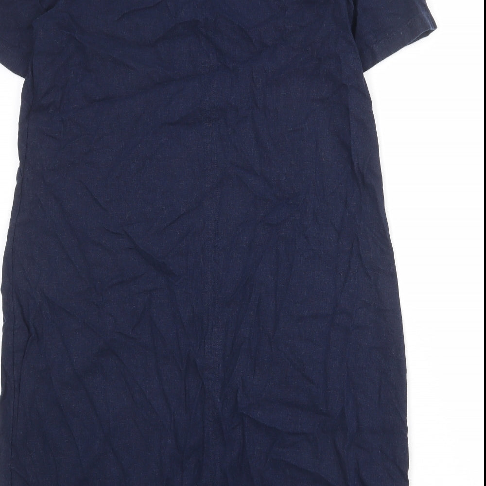 Marks and Spencer Womens Blue Linen A-Line Size 14 V-Neck Pullover