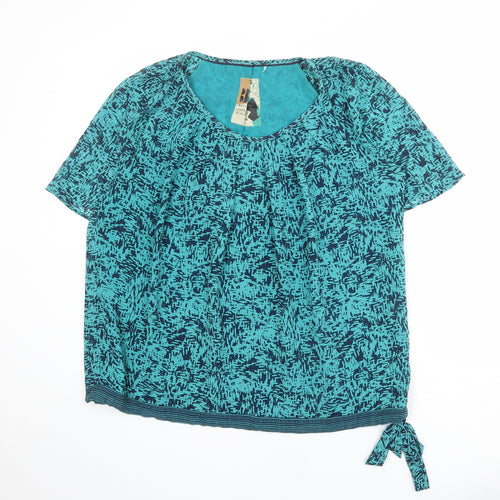 Betty Jackson Womens Blue Geometric Polyester Basic Blouse Size 16 Round Neck - Tie Side Detail