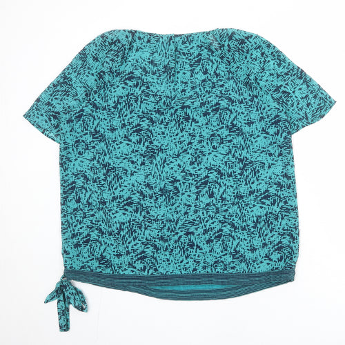 Betty Jackson Womens Blue Geometric Polyester Basic Blouse Size 16 Round Neck - Tie Side Detail