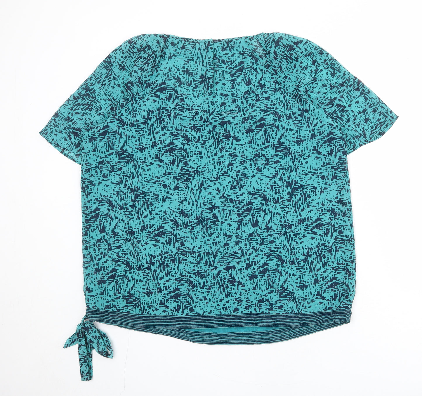 Betty Jackson Womens Blue Geometric Polyester Basic Blouse Size 16 Round Neck - Tie Side Detail
