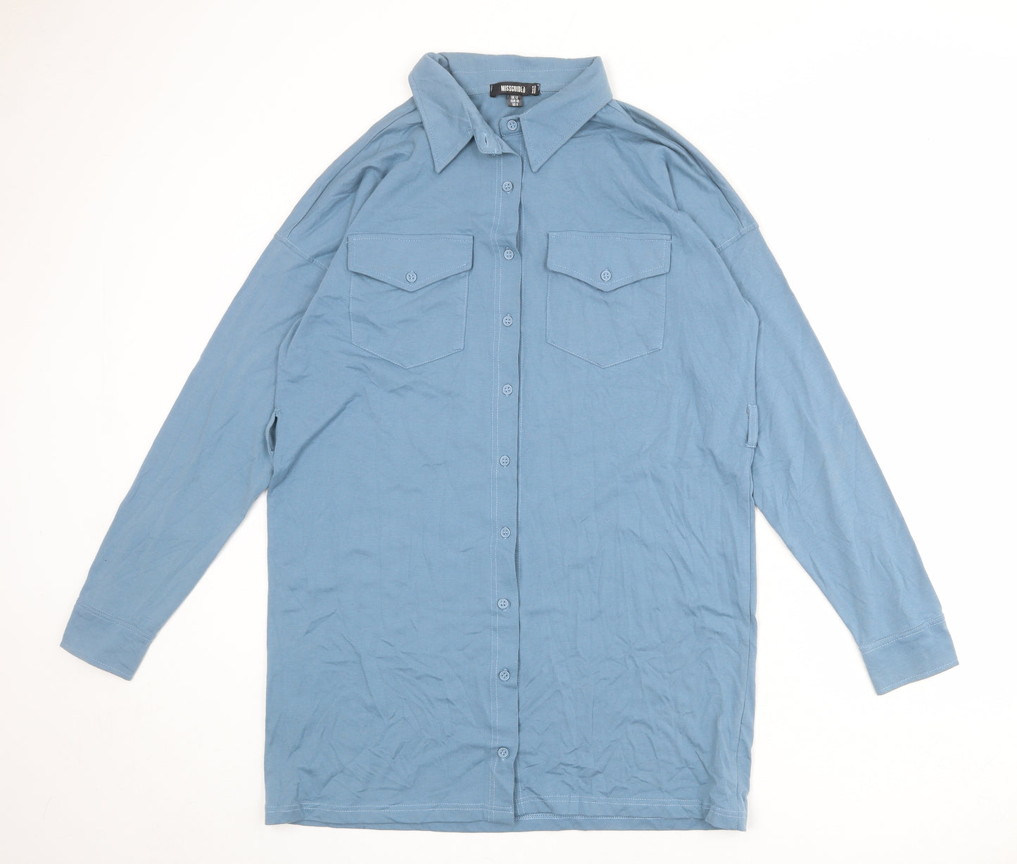 Missguided Womens Blue Polyester Shirt Dress Size 12 Collared Button