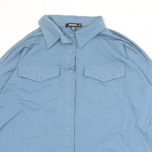 Missguided Womens Blue Polyester Shirt Dress Size 12 Collared Button