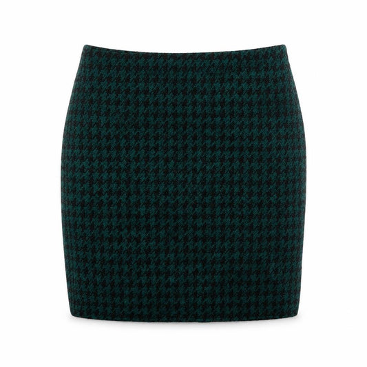 Front view of Dorothy Perkins women’s green geometric acrylic bandage skirt, size UK 8