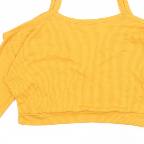 Boohoo Womens Orange Polyester Basic Blouse Size 8 V-Neck - Ribbed
