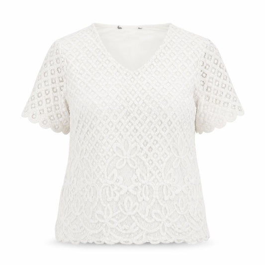 Front view of Bonmarché women’s ivory polyester basic blouse, size UK 20, v-neck