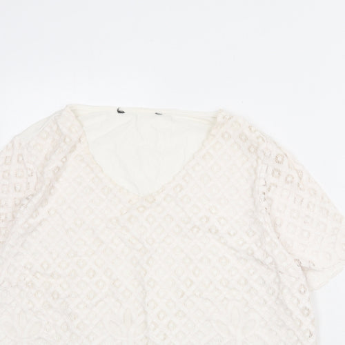 Bonmarché Womens Ivory Polyester Basic Blouse Size 20 V-Neck