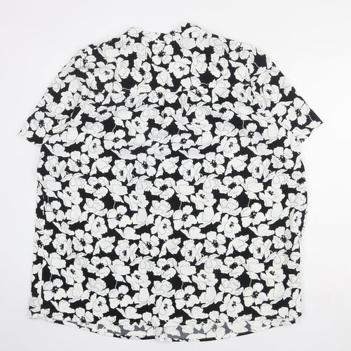 Marks and Spencer Womens White Floral Polyester Basic Blouse Size 18 V-Neck