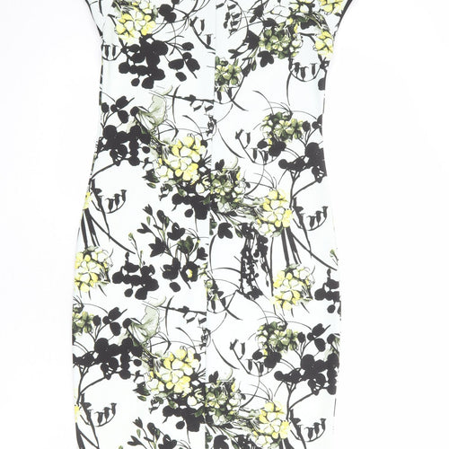 River Island Womens Blue Floral Polyester Shift Size 12 Round Neck Zip