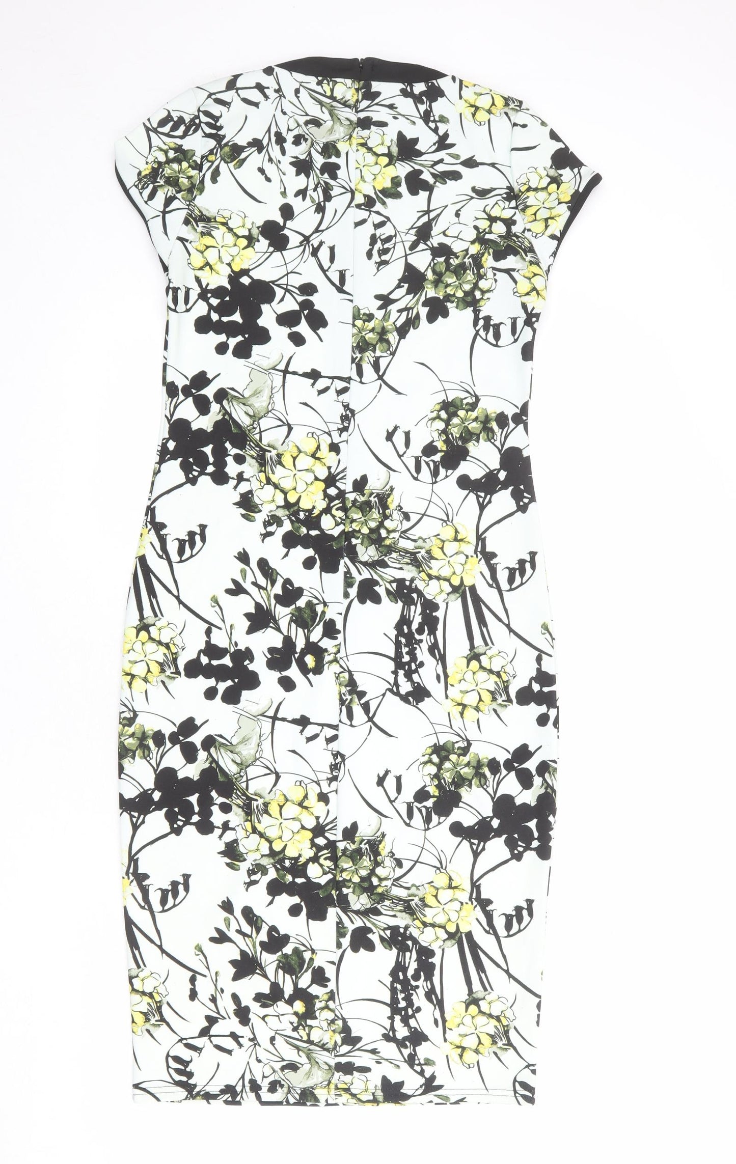 River Island Womens Blue Floral Polyester Shift Size 12 Round Neck Zip