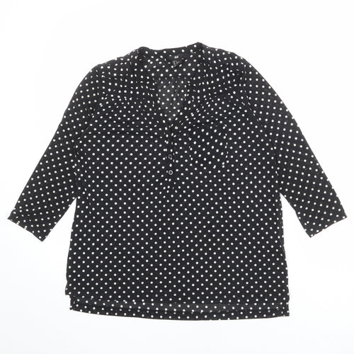 H&M Womens Black Polka Dot Polyester Basic Blouse Size S V-Neck