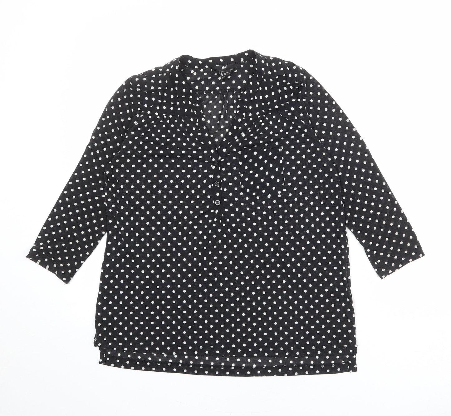H&M Womens Black Polka Dot Polyester Basic Blouse Size S V-Neck