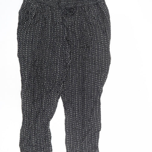 Marks and Spencer Womens Black Geometric Viscose Trousers Size 10 L22 in Regular
