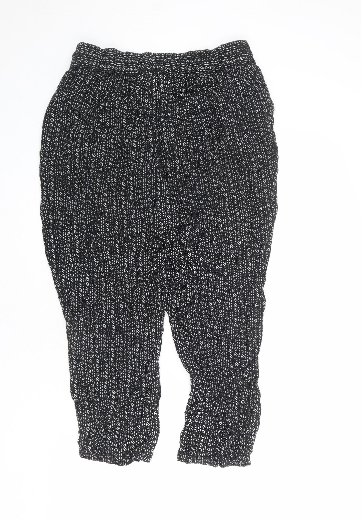 Marks and Spencer Womens Black Geometric Viscose Trousers Size 10 L22 in Regular