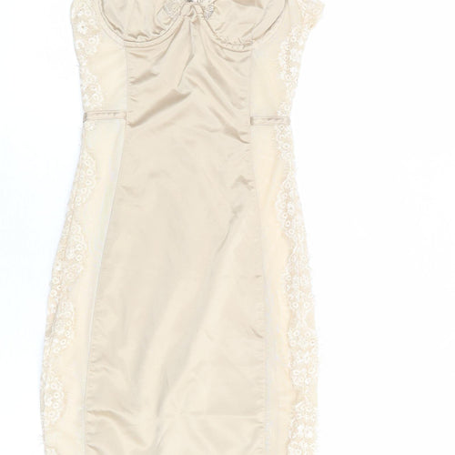 Oh Polly Womens Beige Polyester Slip Dress Size 6 Sweetheart Zip
