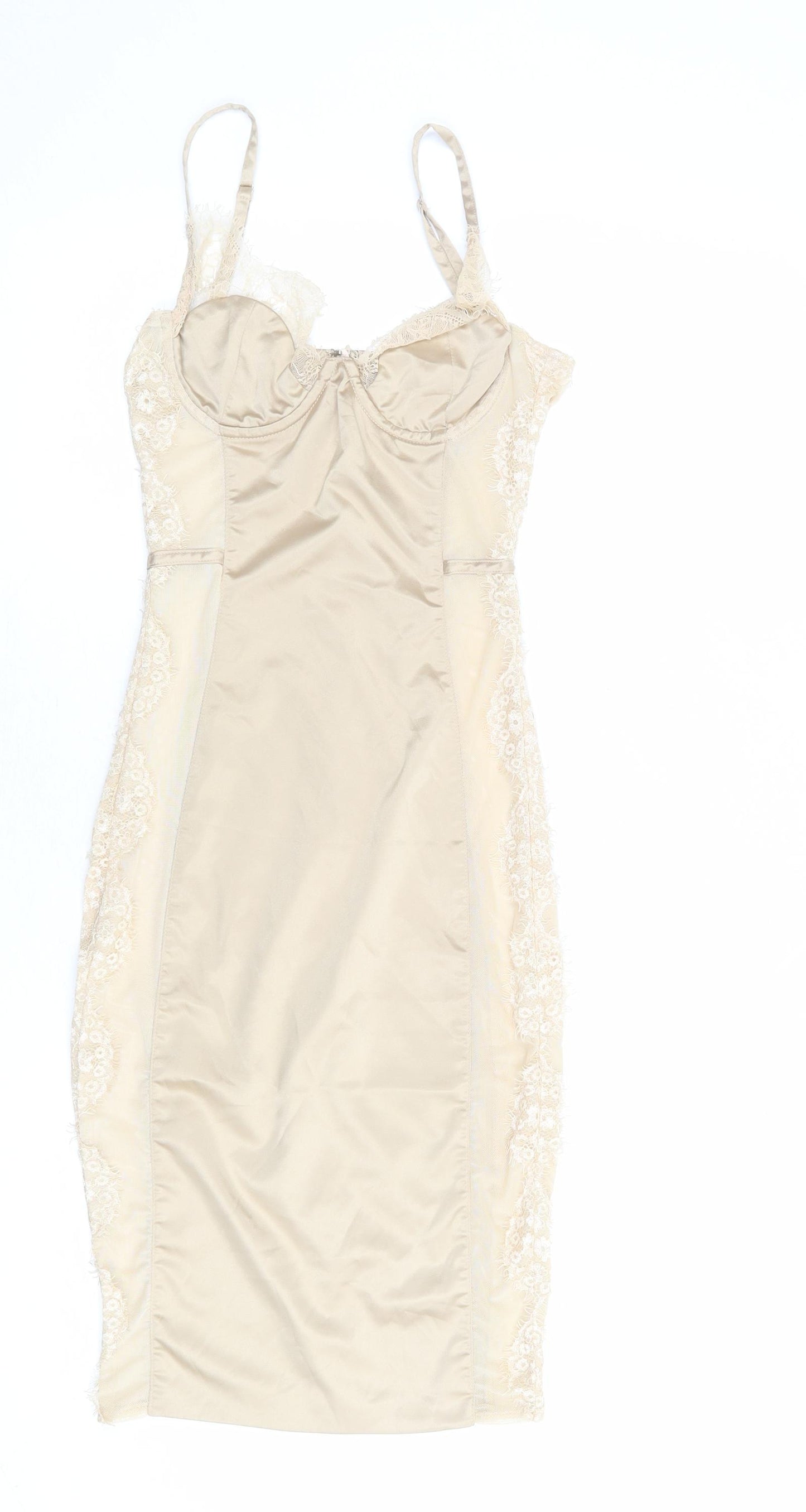 Oh Polly Womens Beige Polyester Slip Dress Size 6 Sweetheart Zip