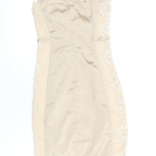 Oh Polly Womens Beige Polyester Slip Dress Size 6 Sweetheart Zip