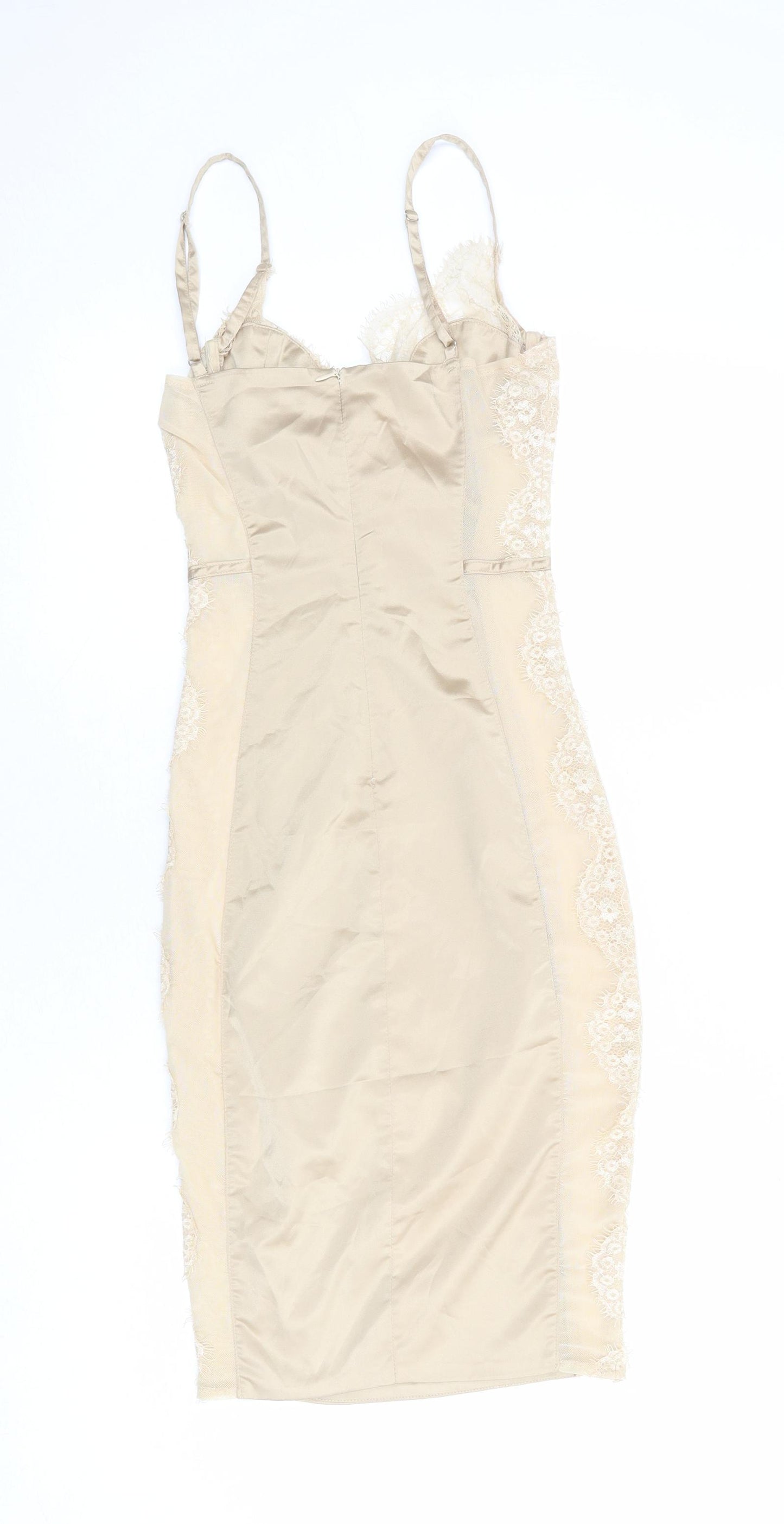 Oh Polly Womens Beige Polyester Slip Dress Size 6 Sweetheart Zip
