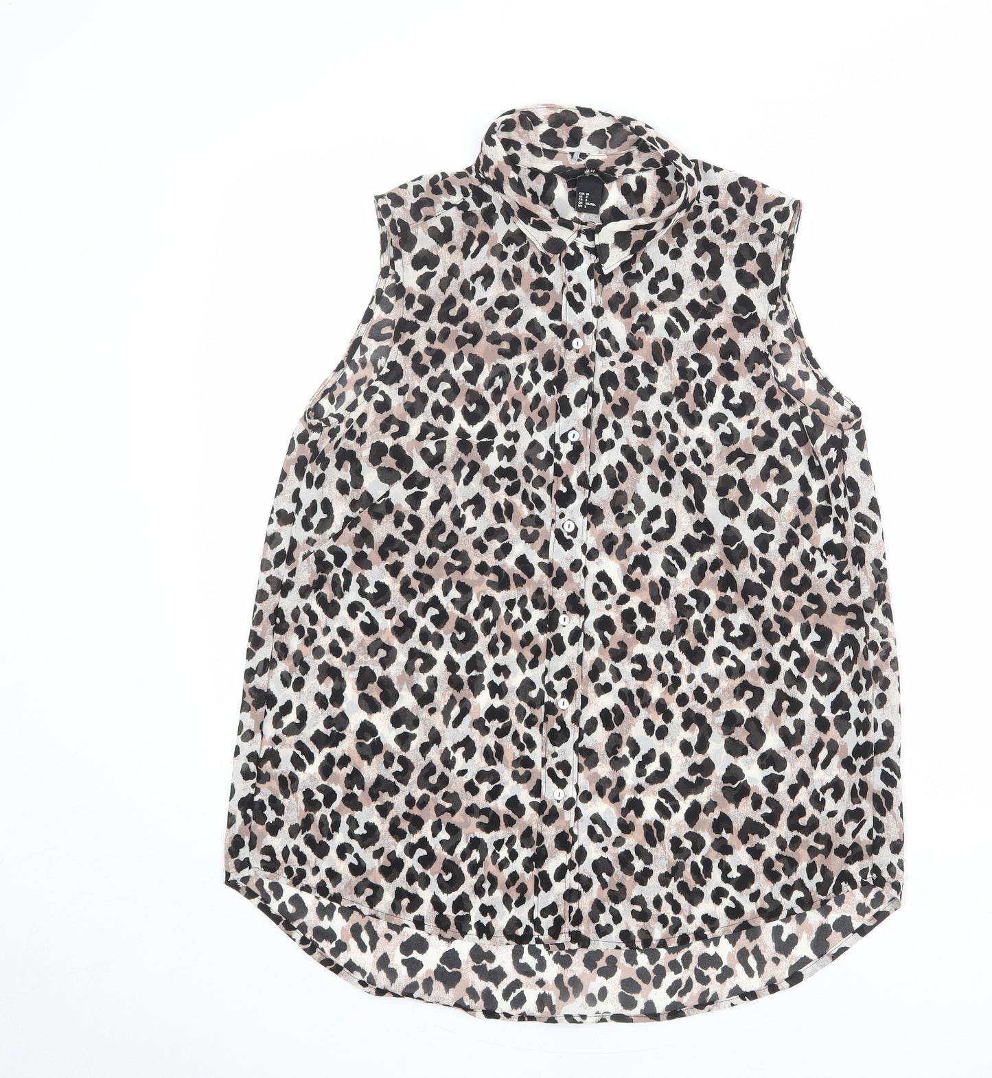 H&M Womens Multicoloured Animal Print Polyester Basic Button-Up Size 12 Collared - Leopard Print