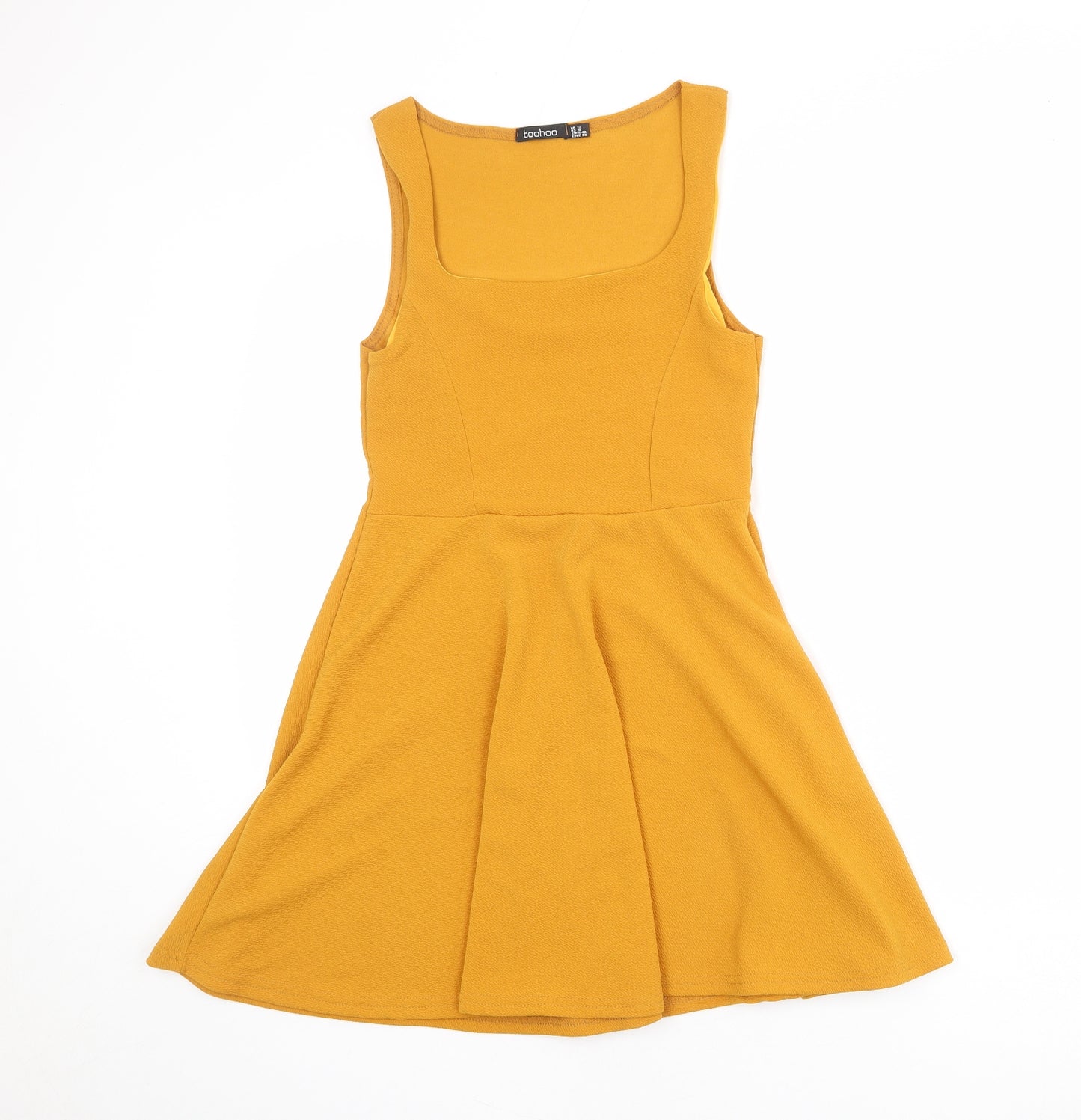 Boohoo Womens Orange Polyester Fit & Flare Size 12 Square Neck Pullover