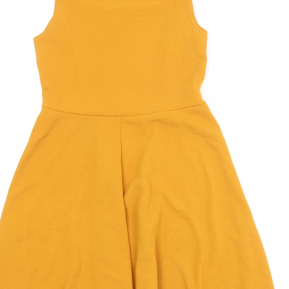 Boohoo Womens Orange Polyester Fit & Flare Size 12 Square Neck Pullover