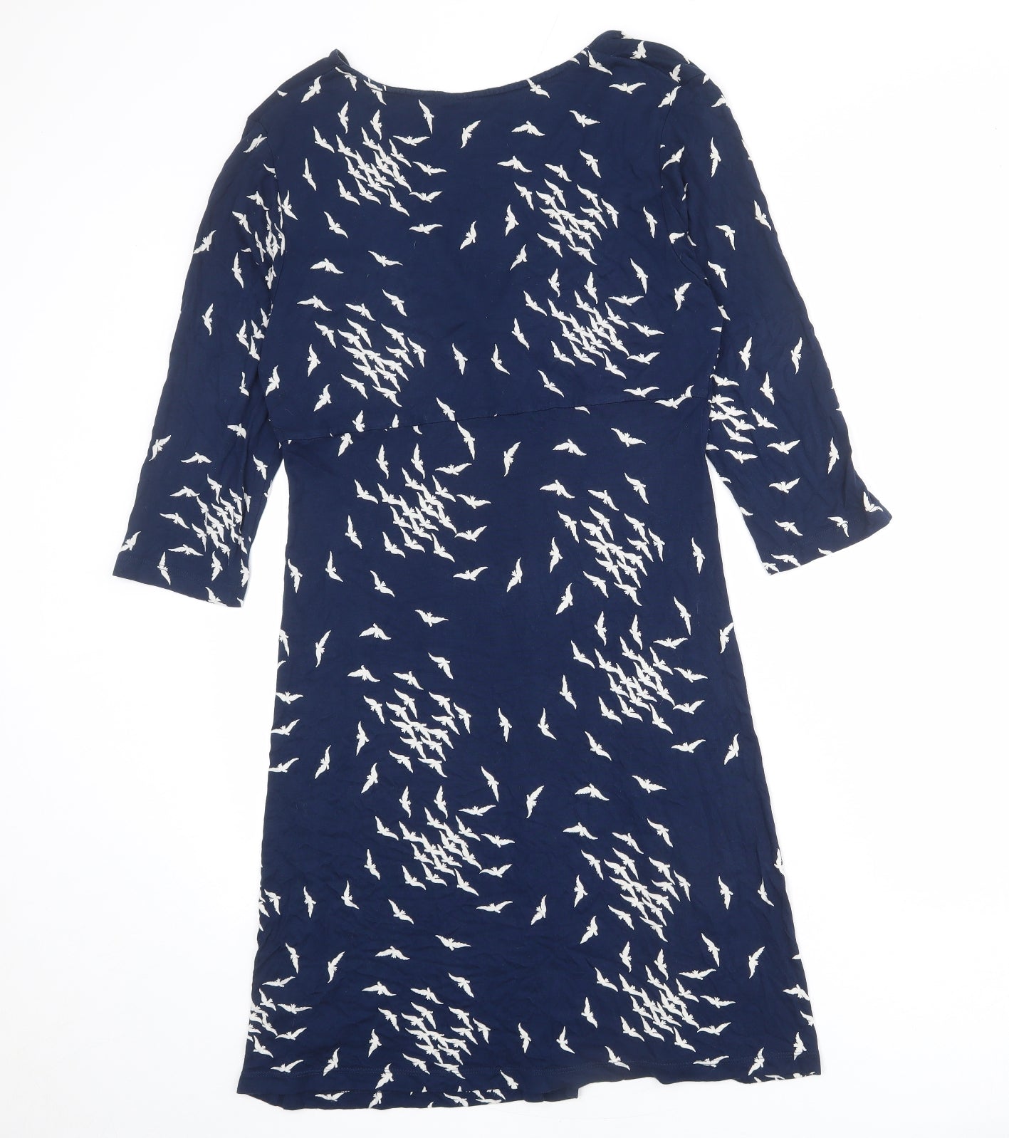 Fat Face Womens Blue Geometric Viscose A-Line Size 14 V-Neck Pullover - Bird pattern